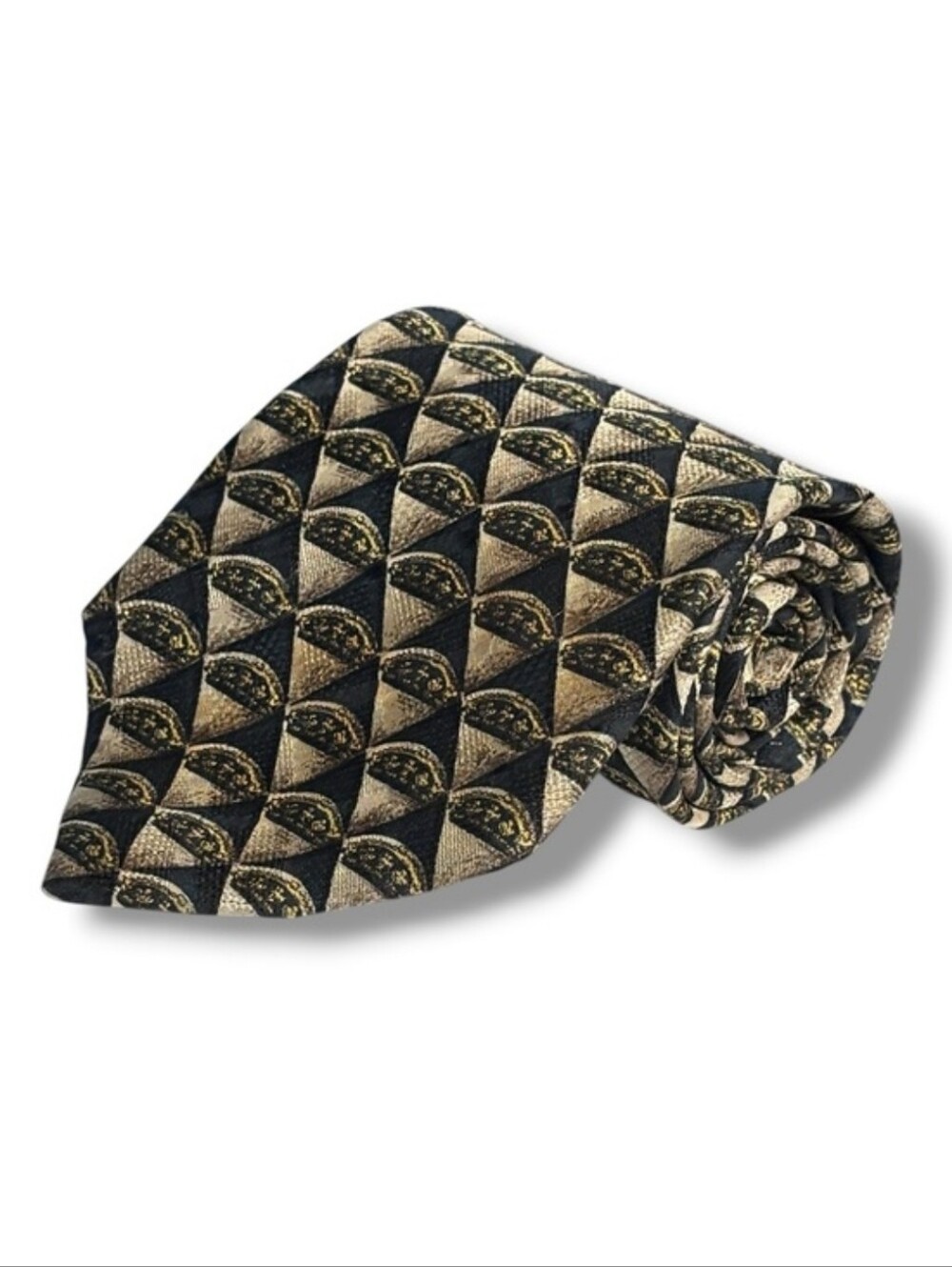 ERMENEGILDO ZENGA Tan & Black Silk Diamond & Crown Pattern Tie